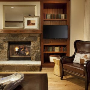 By the fireplace