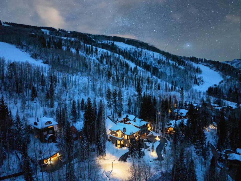 Aerial view of a slopeside home